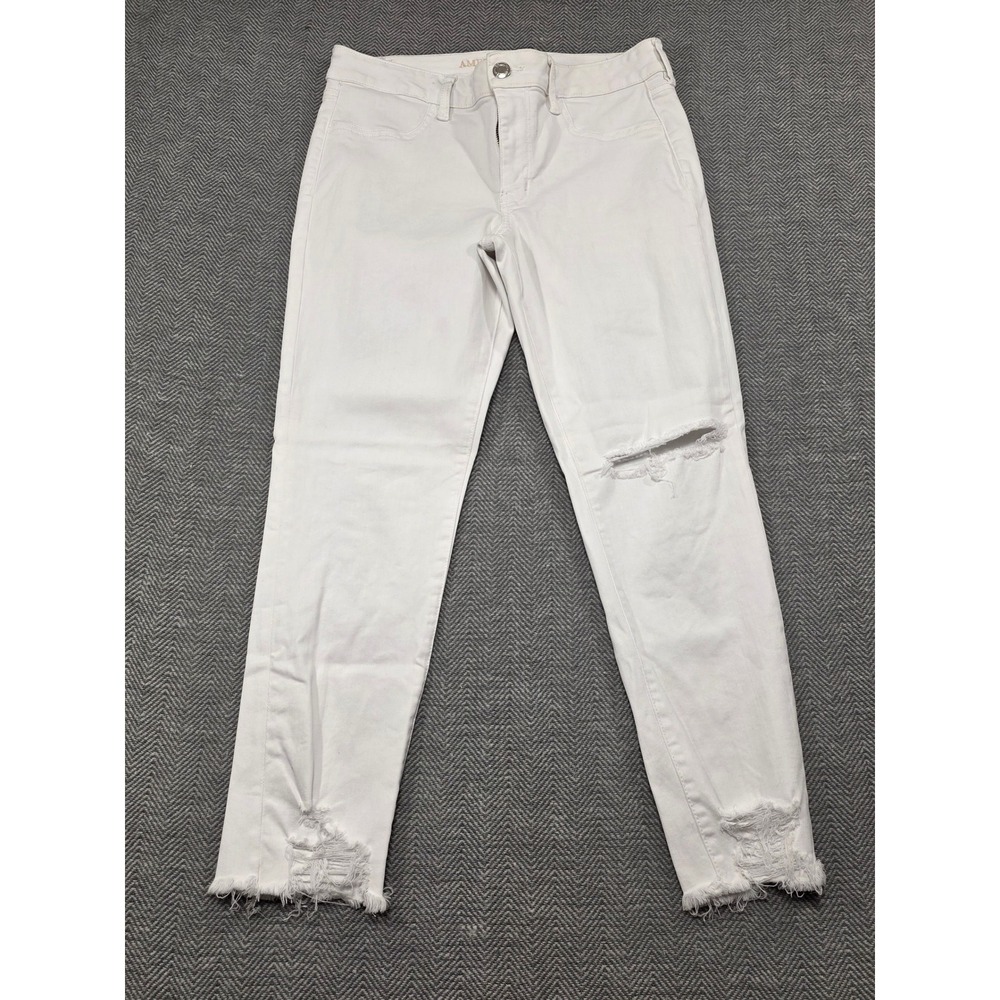 American Eagle Outfitters Womens White Jegging Crop Jeans‎ Distressed Size 12